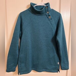 EUC Eddie Bauer Teal Buttoned mock Turtleneck Sweatshirt with pockets